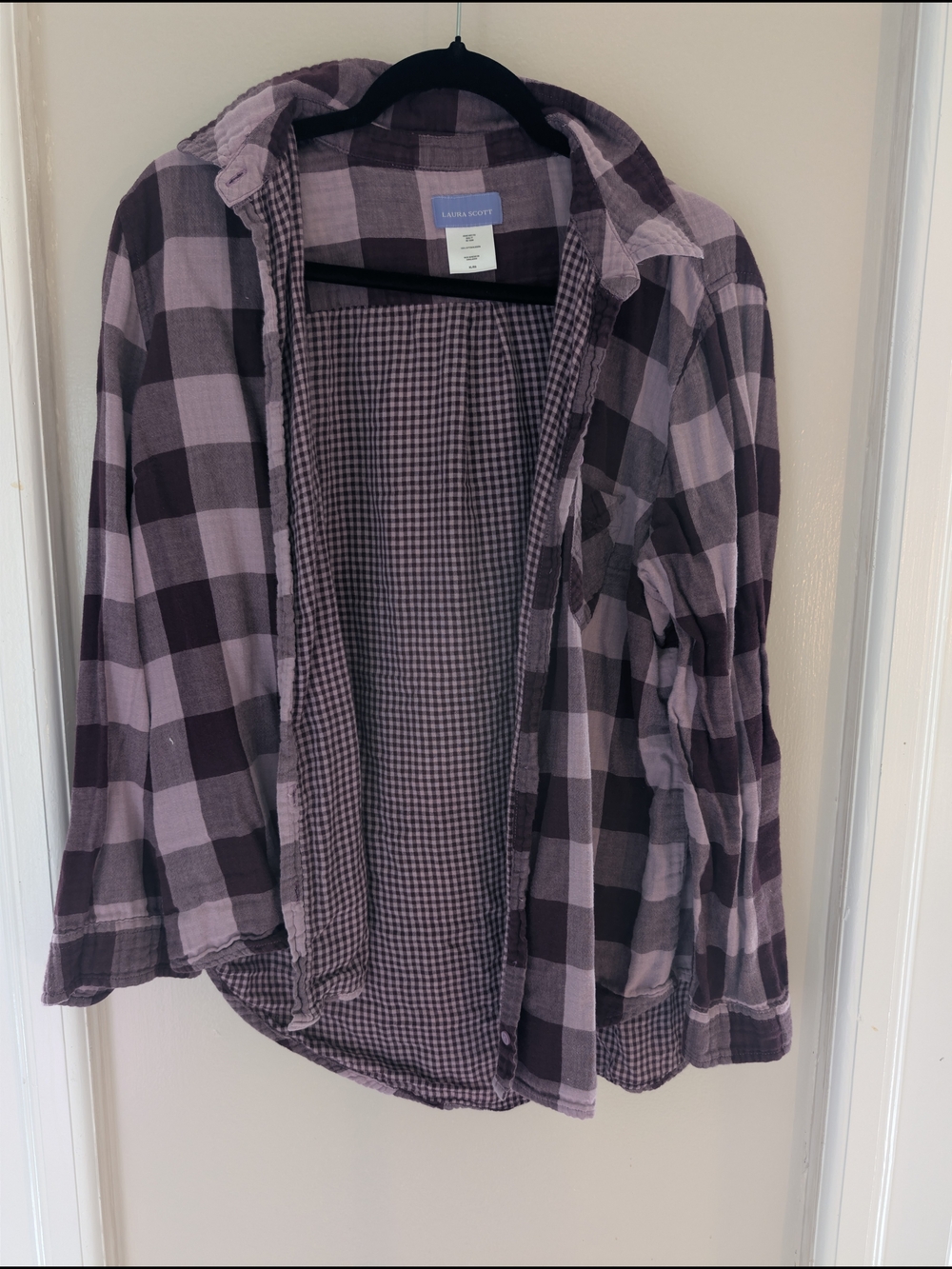 Laura Scott Plum and Lavender Plaid Hooded Shirt Jacket